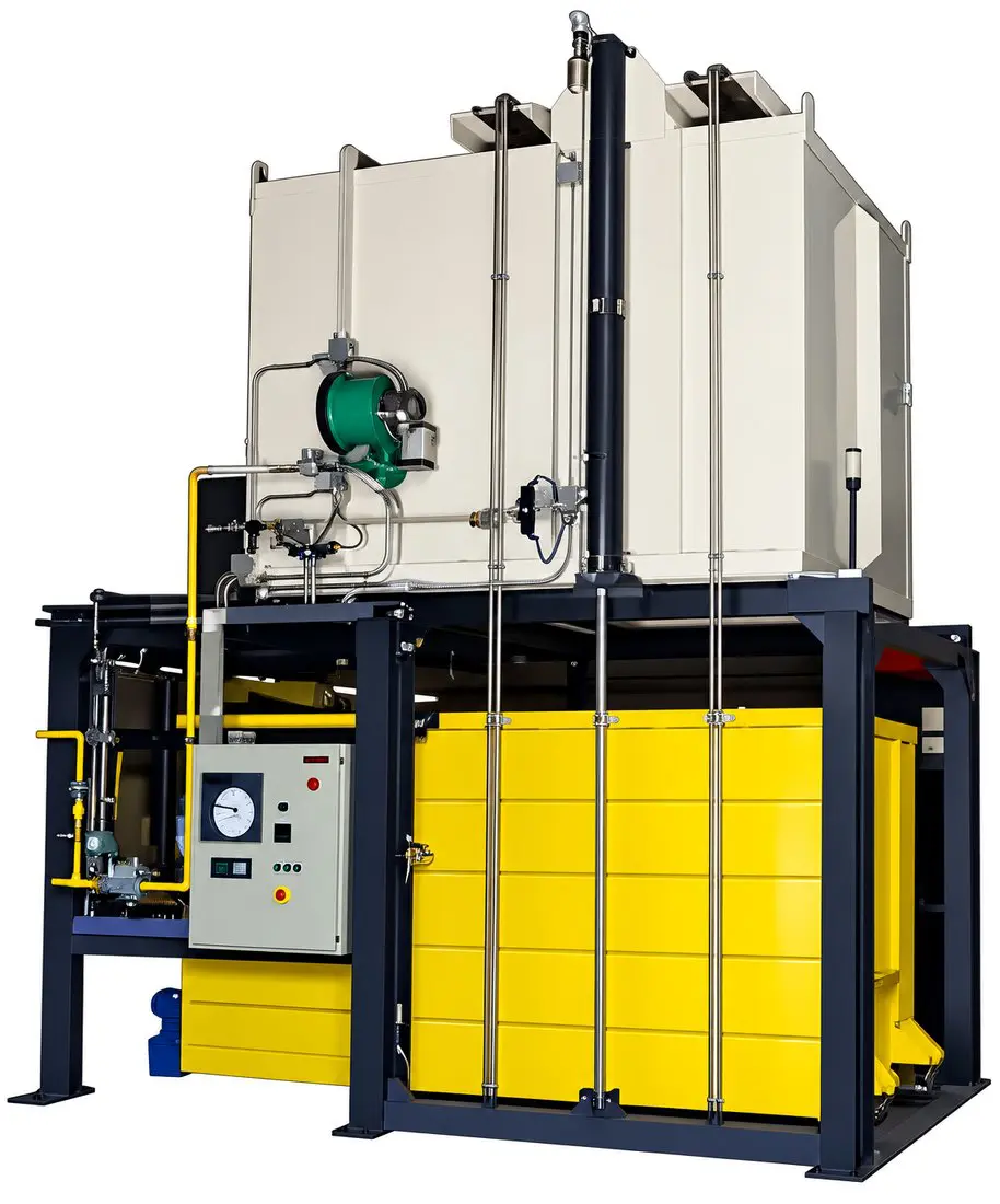 Bottom-drop heat treat furnace with quench tank