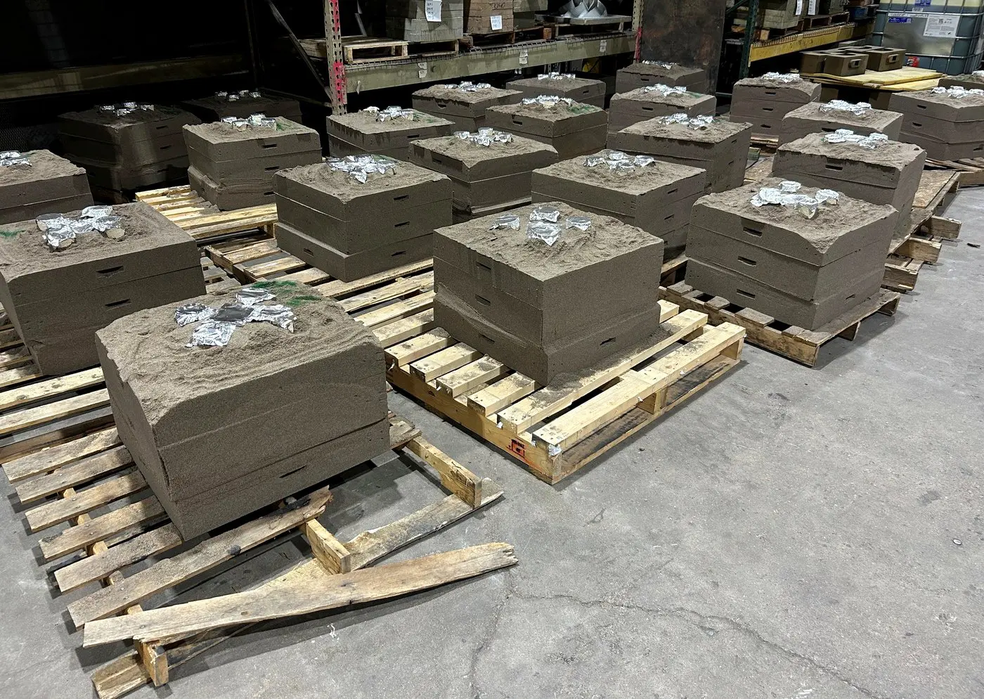 Assembled no-bake sand molds ready to pour
