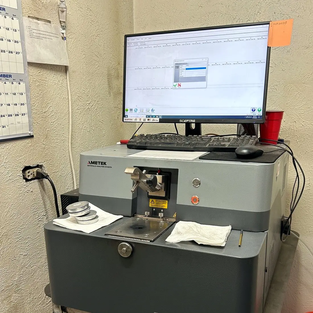 Optical emission spectrometer used to verify alloy chemistry